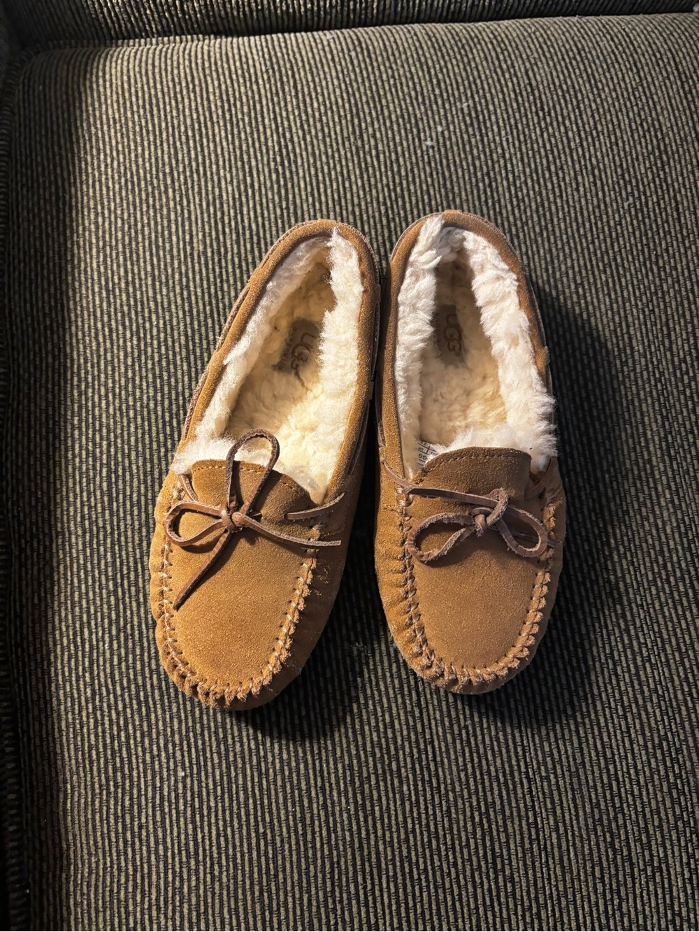 UGG Youth Suede Moccasin Slippers in Chestnut Brown